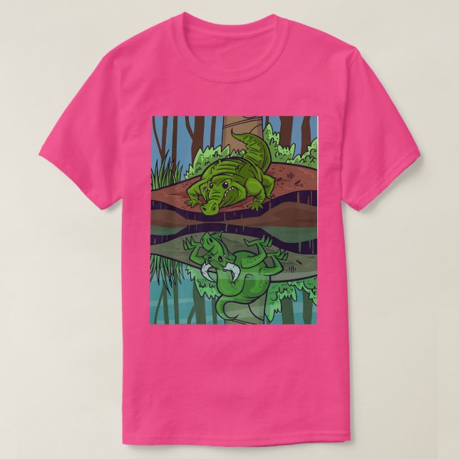 Crocodile Dragon Fairy Tale Reflective Image T-Shirt (Design Front)