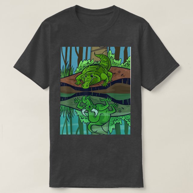Crocodile Dragon Fairy Tale Reflective Image  T-Shirt (Design Front)