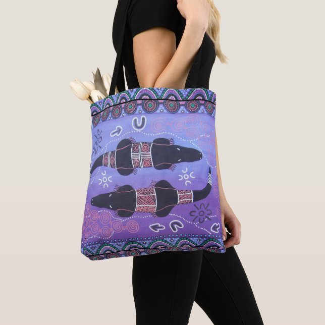 Crocodile Dreaming Aboriginal Art Tote Bag (Close Up)