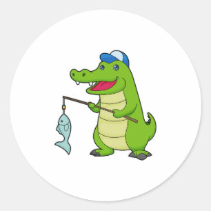 Crocodile Fishing Fisher Finshing rod Classic Round Sticker