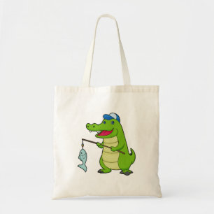 Crocodile Fishing Fisher Finshing rod Tote Bag