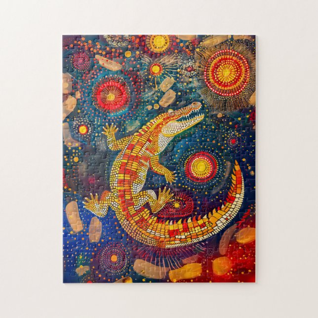 Crocodile in Aborigine Dot Art Style Jigsaw Puzzle (Vertical)