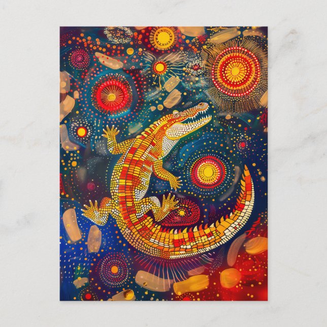 Crocodile in Aborigine Dot Art Style Postcard (Front)