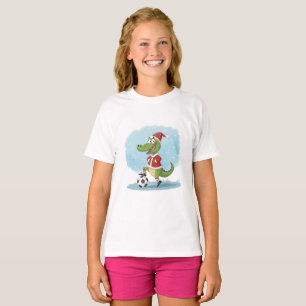 Crocodile in Christmas costume and soccer ball T-Shirt