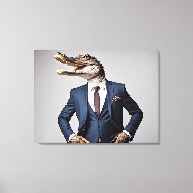 Crocodile in suit canvas print (Front)