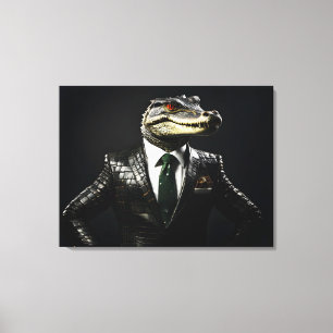 Crocodile in suit canvas print