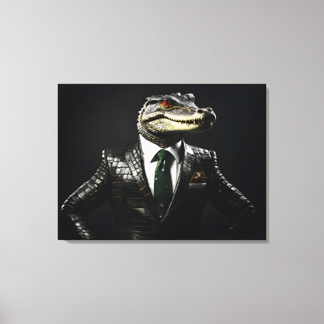 Crocodile in suit canvas print (Front)