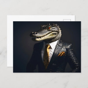Crocodile in suit postcard