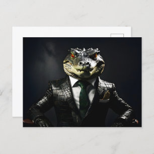 Crocodile in suit postcard