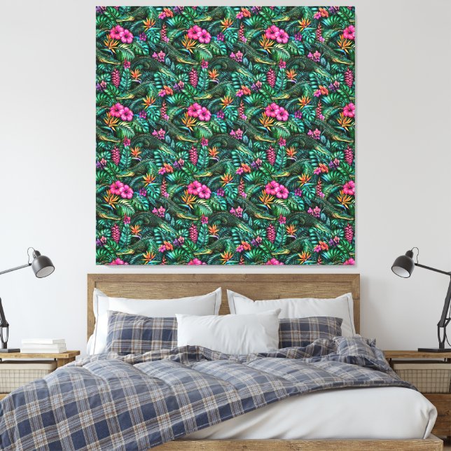 Crocodile Jungle Dreams Seamless Surface Pattern Canvas Print (Insitu(Bedroom))