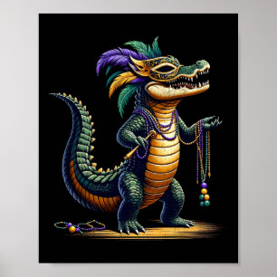 Crocodile Mardi Gras Funny Crocodile Mardi Gras  Poster