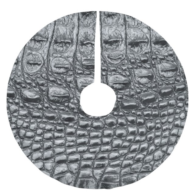 Crocodile Noir: Black Leather Mystique Brushed Polyester Tree Skirt (Front)