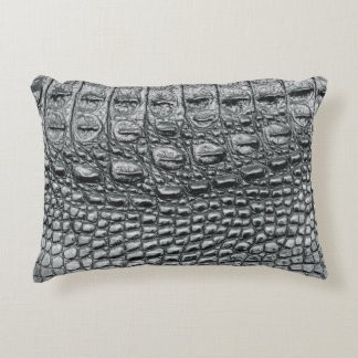 Crocodile Noir: Black Leather Mystique Decorative Cushion