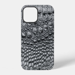 Crocodile Noir: Black Leather Mystique iPhone 12 Case