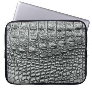 Crocodile Noir: Black Leather Mystique Laptop Sleeve