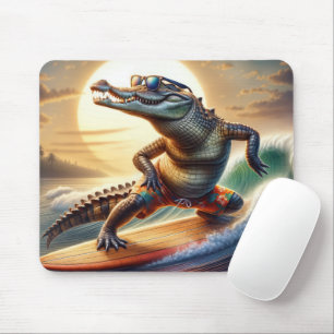 Crocodile On a Surfboard Mouse Pad