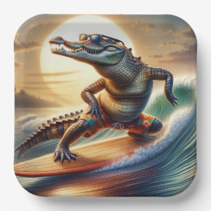 Crocodile On a Surfboard Paper Plate