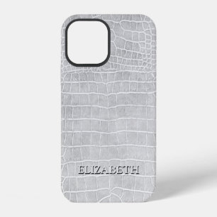 Crocodile Pearl Grey Faux Leather Personalise Name iPhone 12 Case