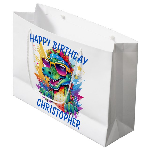 Crocodile Personalised Happy Birthday Large Gift Bag (Front Angled)