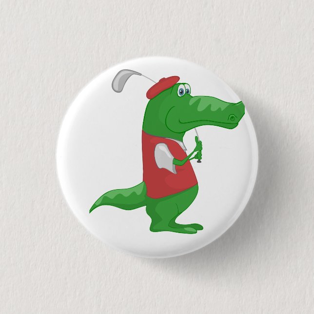 Crocodile Playing Golf 3 Cm Round Badge (Front)
