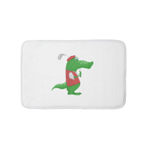 Crocodile playing golf cartoon bath mat