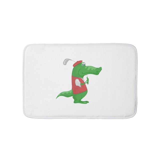 Crocodile playing golf cartoon bath mat (Front)