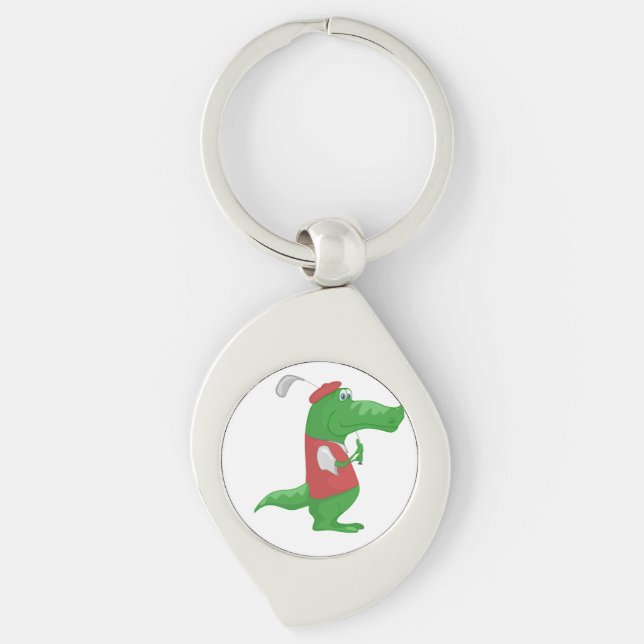 Crocodile Playing Golf Key Ring (Front)