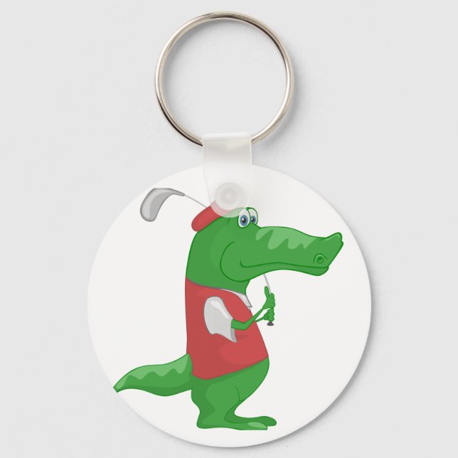 Crocodile Playing Golf Key Ring (Front)