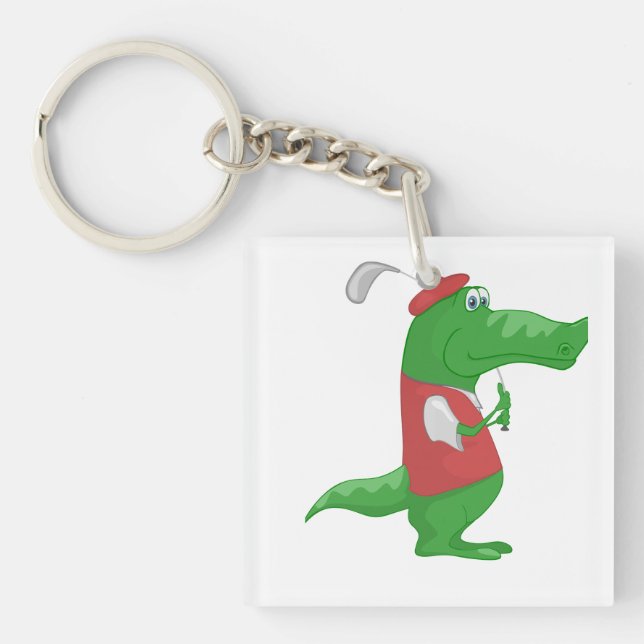 Crocodile Playing Golf Key Ring (Front)