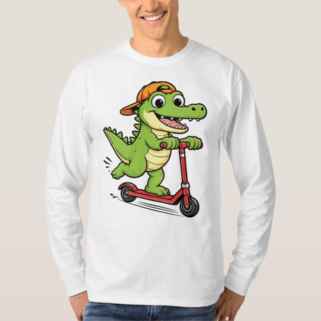 Crocodile Playing Scooter T-Shirt (Front)