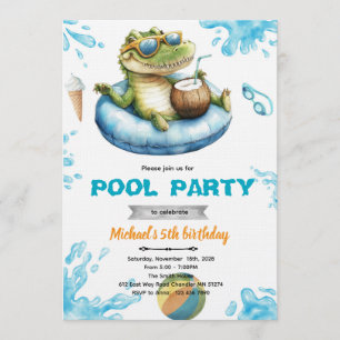 Crocodile Pool Party Birthday Invitation