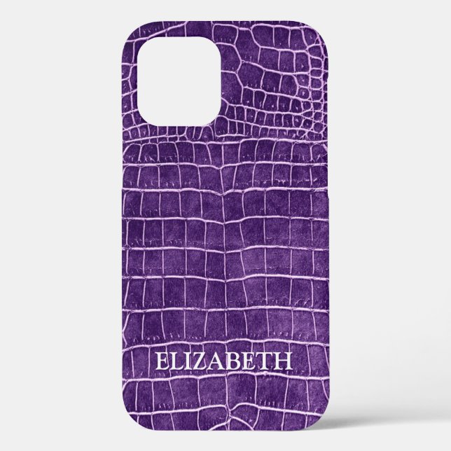 Crocodile Purple Faux Leather Personalised Name Case-Mate iPhone Case (Back)