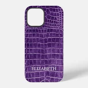 Crocodile Purple Faux Leather Personalised Name iPhone 12 Case
