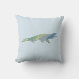 Crocodile Reptile Watercolor Painting Throw Pillow