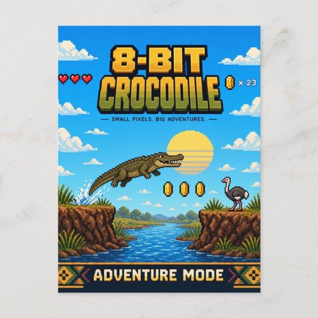 Crocodile, Retro 8-Bit Pixel Art Postcard (Front)