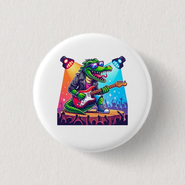 Crocodile rockstar cool art  3 cm round badge (Front)