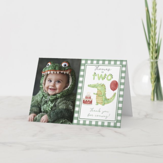 Crocodile Second Birthday thank You Card (Front)