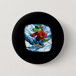 Crocodile Skier 6 Cm Round Badge