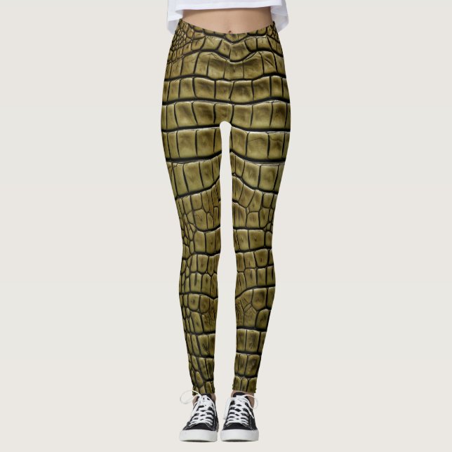 Crocodile Skin Print Brown Leggings & Yoga Pants (Front)