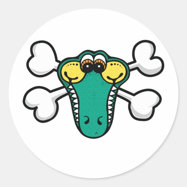 Crocodile Skull and Crossbones Classic Round Sticker (Front)