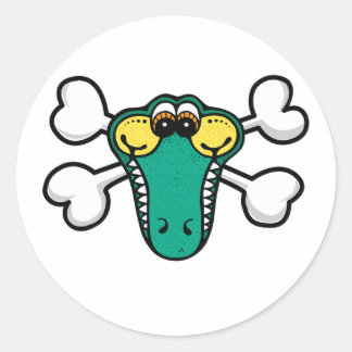 Crocodile Skull and Crossbones Classic Round Sticker
