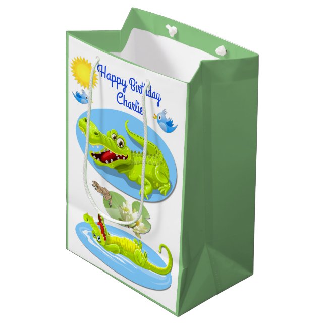 Crocodile Smile Birthday Medium Gift Bag (Front Angled)
