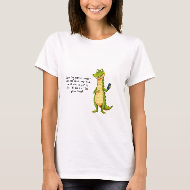 Crocodile using a mobile phone funny T-Shirt (Front)