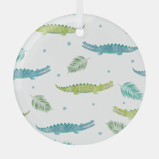 Crocodile Watercolor: Vintage Alligator Pattern Glass Tree Decoration