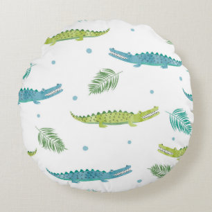 Crocodile Watercolor: Vintage Alligator Pattern Round Cushion