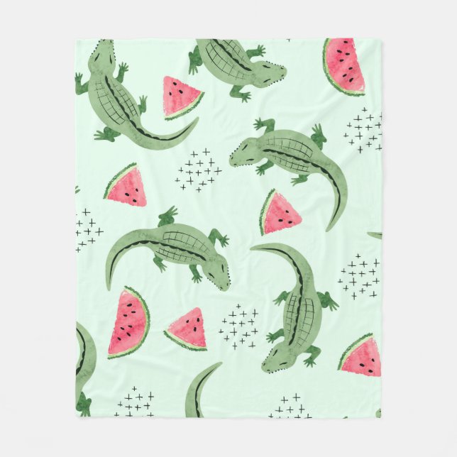Crocodile Watermelon, Abstract Vintage Pattern. Fleece Blanket (Front)