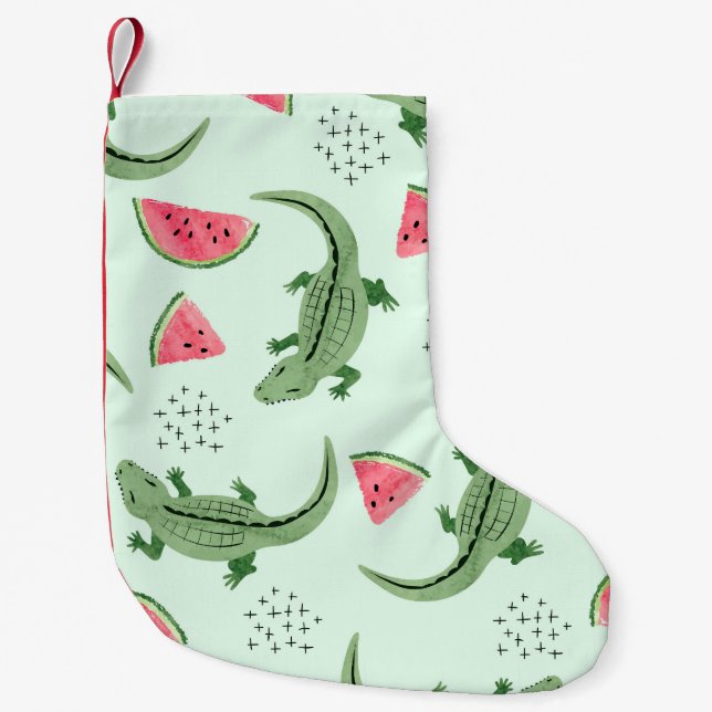 Crocodile Watermelon, Abstract Vintage Pattern. Small Christmas Stocking (Front)
