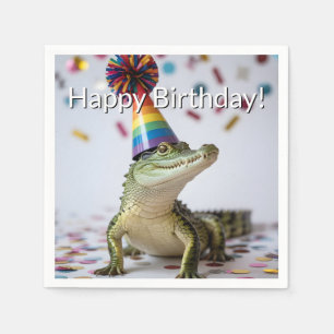 Crocodile Wearing a Rainbow Birthday Party Hat Napkin