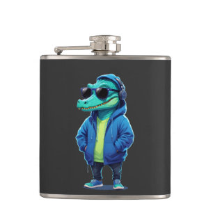 Crocodile Wearing Hoodie Funny Cool Animal Vector Hip Flask