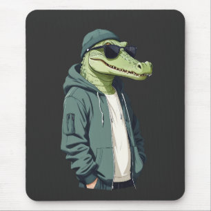 Crocodile Wearing Hoodie Funny Cool Animal Vector Mouse Pad